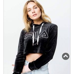 FILA Velour Crop Top Hoodie Black